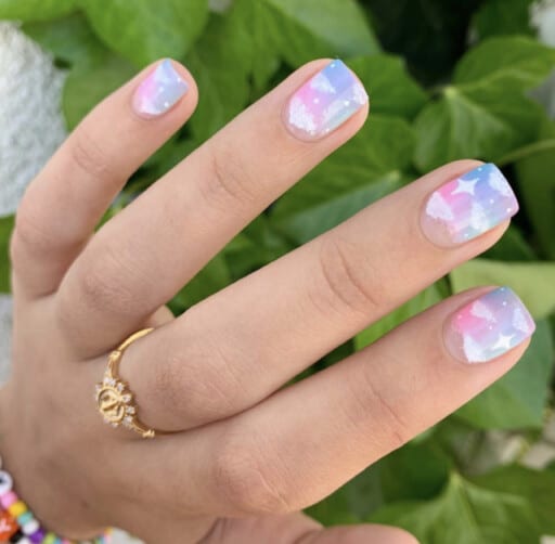 Beautiful cloud nail art and designs for a dreamy manicure: Short Rainbow Cloud Nails