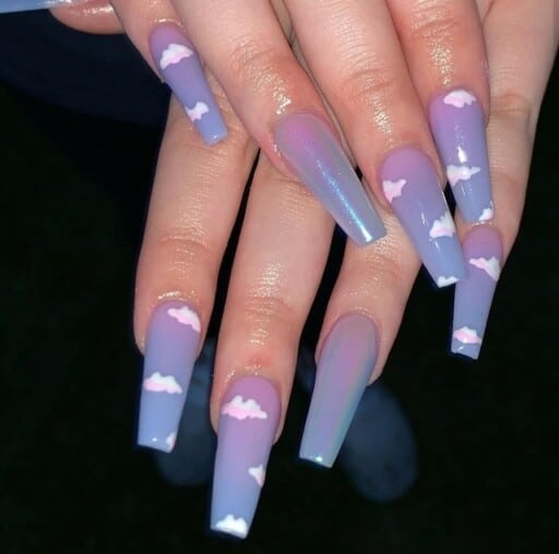 Beautiful cloud nail art and designs for a dreamy manicure: Coffin Purple Ombre