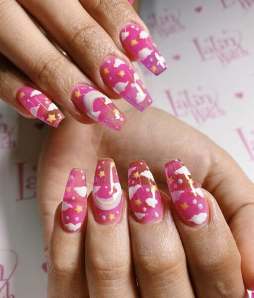 Beautiful cloud nail art and designs for a dreamy manicure: Bright Pink Cloud Design