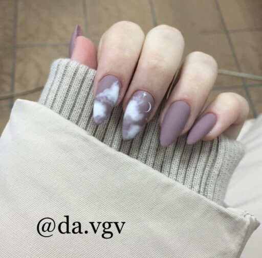 Beautiful cloud nail art and designs for a dreamy manicure: Matte Purple Cloud Nails
