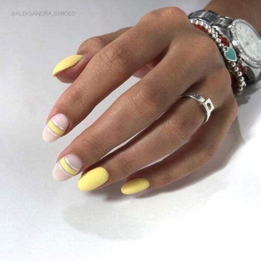 Trendy yellow nail designs for a sunny manicure: Horizontal Stripe Design