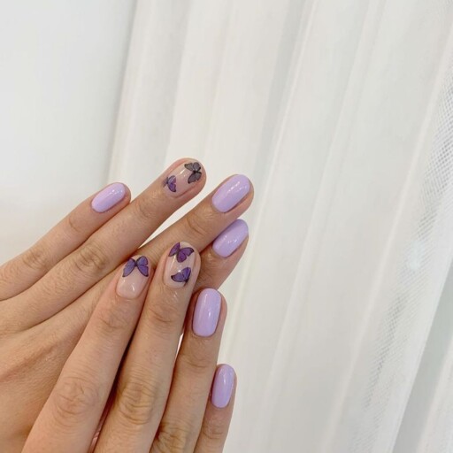 Short nail design ideas for a trendy manicure: Purple Butterflies