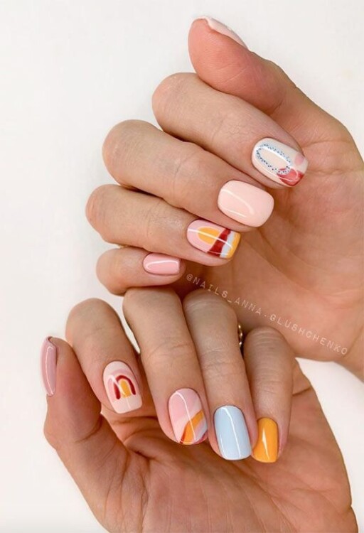 Short nail design ideas for a trendy manicure: Pink & Yellow Designs