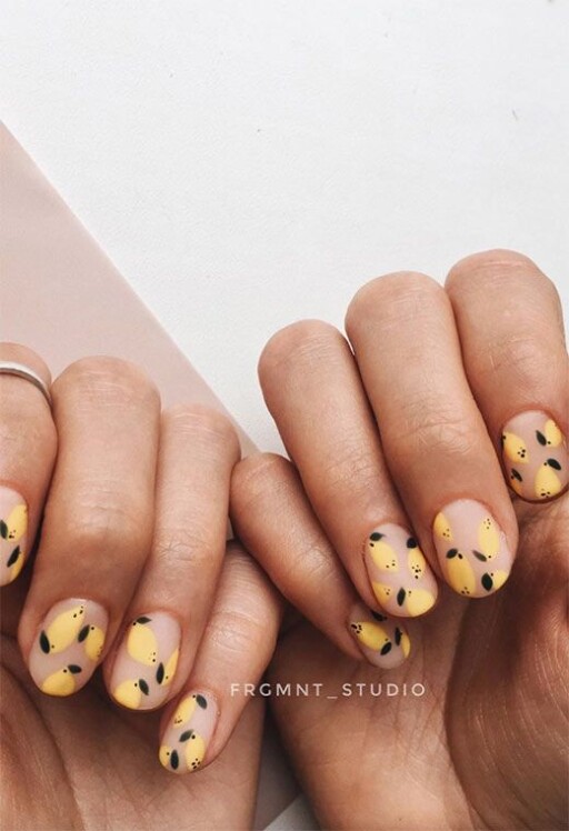 Short nail design ideas for a trendy manicure: Yellow Fruit Design