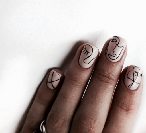 Short nail design ideas for a trendy manicure: Abstract Faces Design