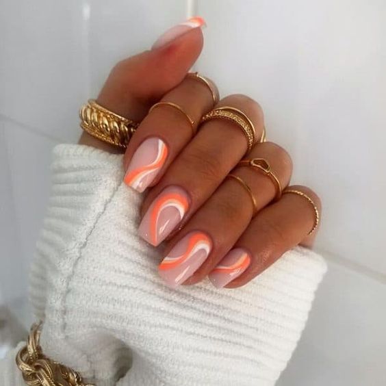 63 Nail Designs and Ideas for Coffin Acrylic Nails - StayGlam | Orange  acrylic nails, Orange nail designs, Ombre acrylic nails
