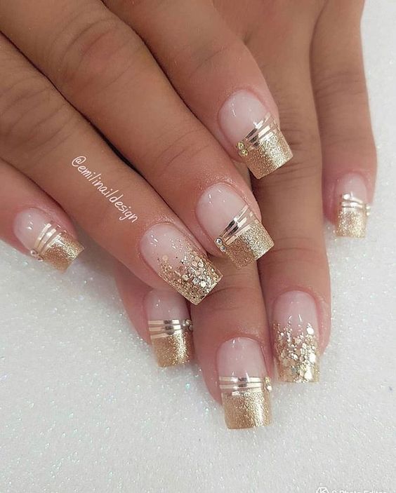 Gold Glitter Gel Polish for Christmas Yellow French Tip Nail Designs –  AIMEILI GEL POLISH