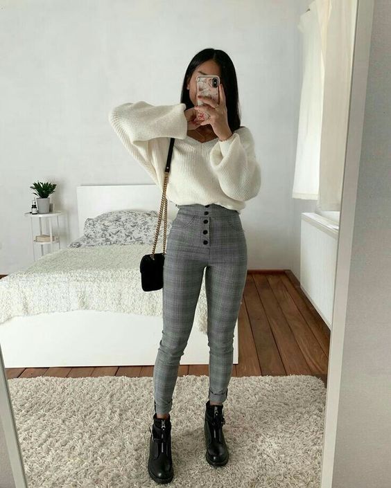 Grey check pants clearance outfit