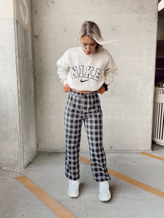 Grey Plaid Pants - High Rise Pants - Straight Leg Trouser Pants - Lulus