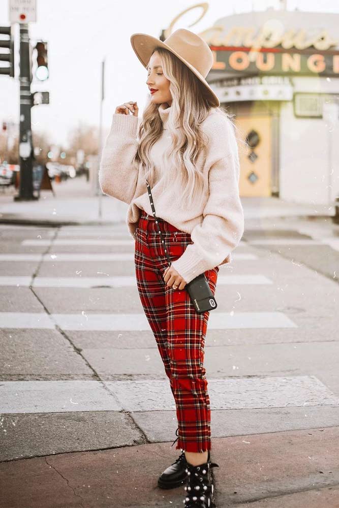 Plaid pants outfit outlet women