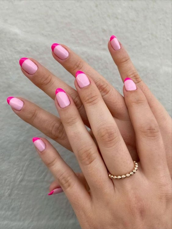 pink tip nails, pink french tip nails, pink nails