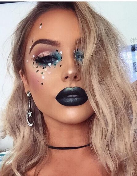 Festival makeup and festival looks, including festival glitter makeup, Coachella makeup, and more