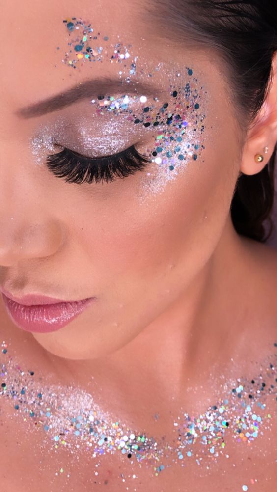 Festival makeup and festival looks, including festival glitter makeup, Coachella makeup, and more