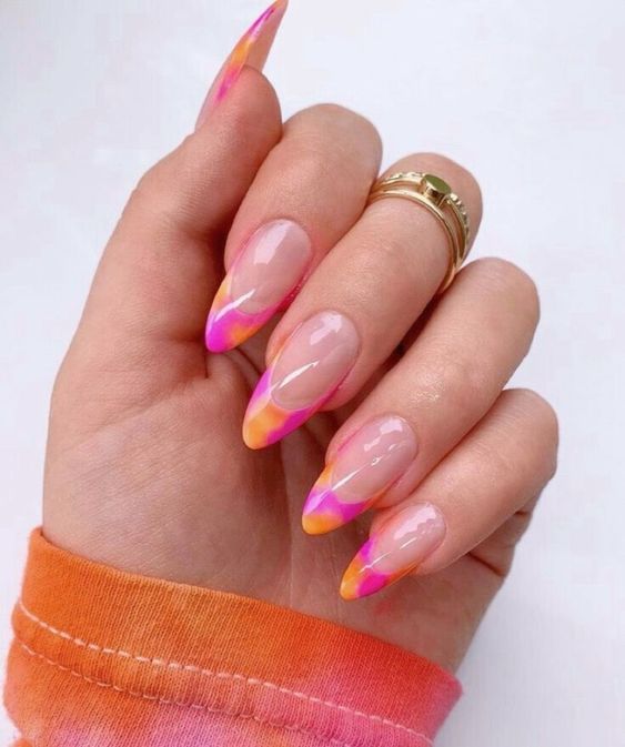 hot pink tip acrylic nails