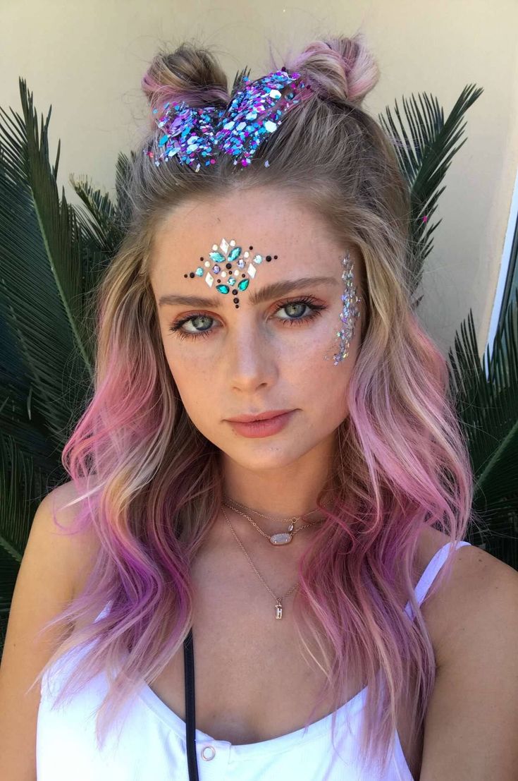 Festival makeup and festival looks, including festival glitter makeup, Coachella makeup, and more