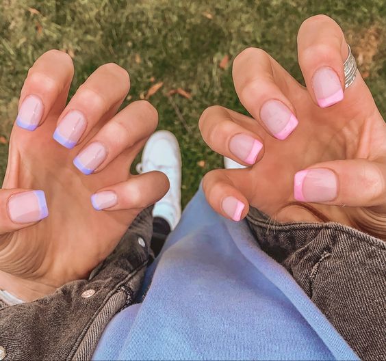 pink tip nails, pink french tip nails, pink nails