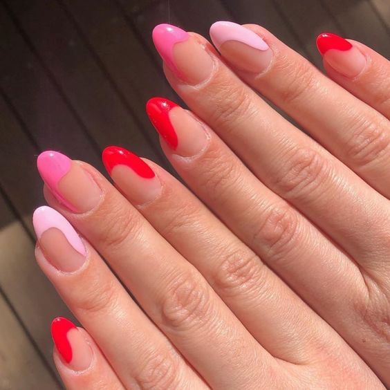 pink tip nails, pink french tip nails, pink nails