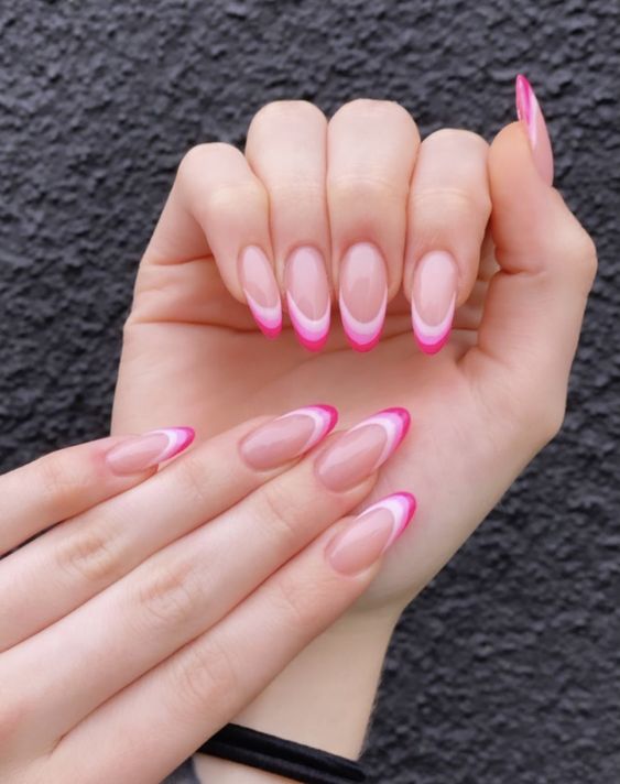 pink tip nails, pink french tip nails, pink nails