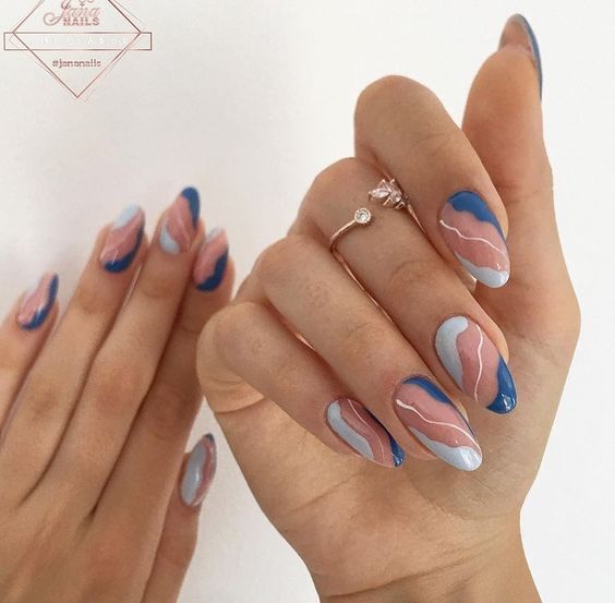 blue and white nails, white and blue nails, blue nails, white nails