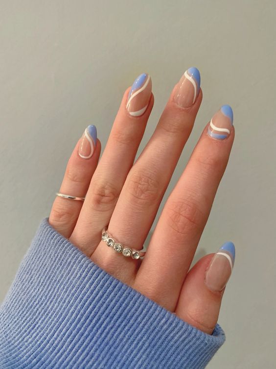 blue and white nails, white and blue nails, blue nails, white nails