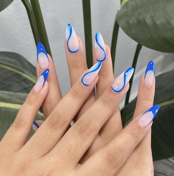 blue and white nails, white and blue nails, blue nails, white nails