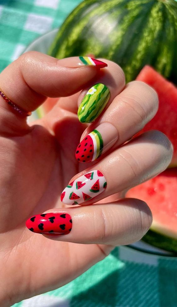 See these watermelon nails, watermelon nail art, and fruit nails 