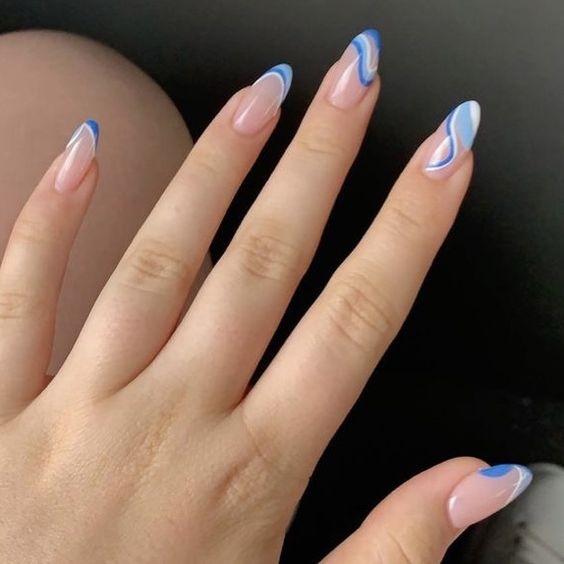 blue and white nails, white and blue nails, blue nails, white nails