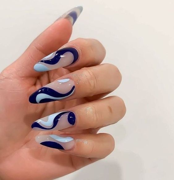 blue and white nails, white and blue nails, blue nails, white nails