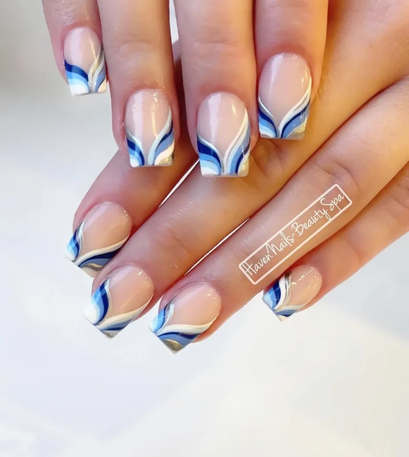 blue and white nails, white and blue nails, blue nails, white nails