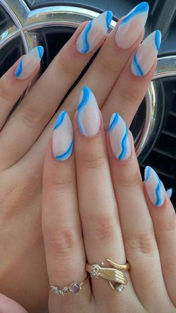 blue and white nails, white and blue nails, blue nails, white nails