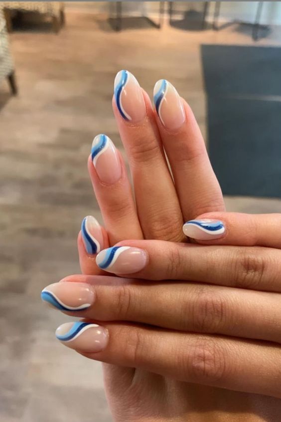 blue and white nails, white and blue nails, blue nails, white nails