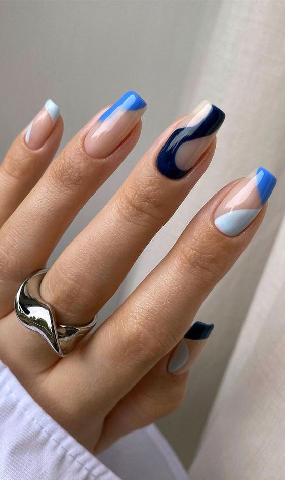 blue and white nails, white and blue nails, blue nails, white nails