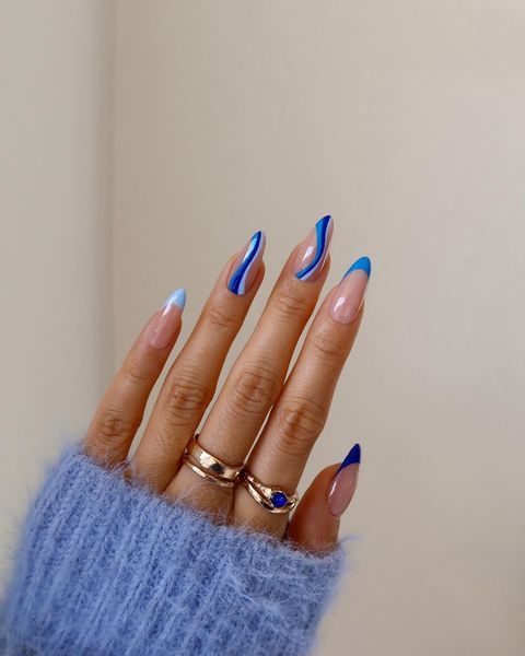 blue and white nails, white and blue nails, blue nails, white nails