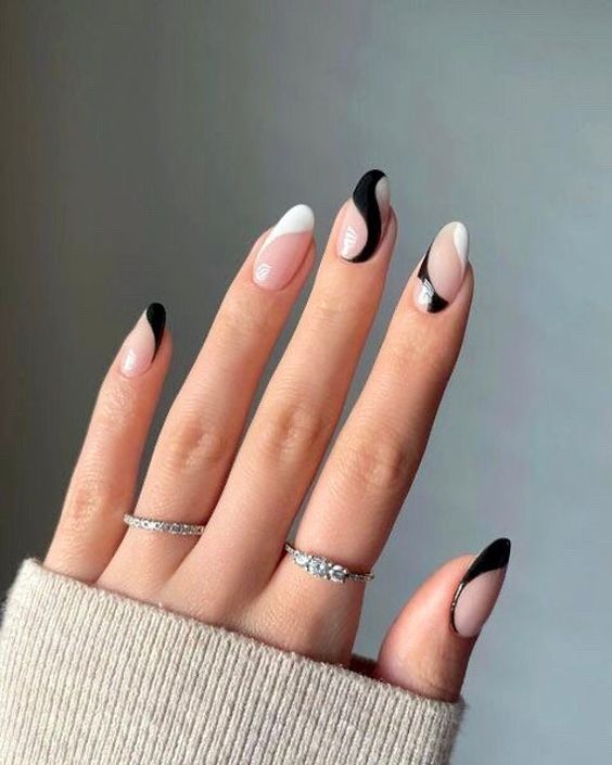 black and white nails