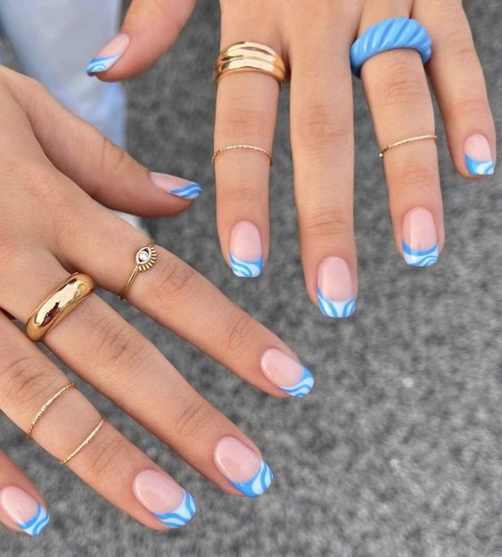 The top blue nails and blue nail ideas including light blue nails, blue acrylic nails, blue nail designs, blue nail art, trendy blue nails, royal blue nails, and short blue nails