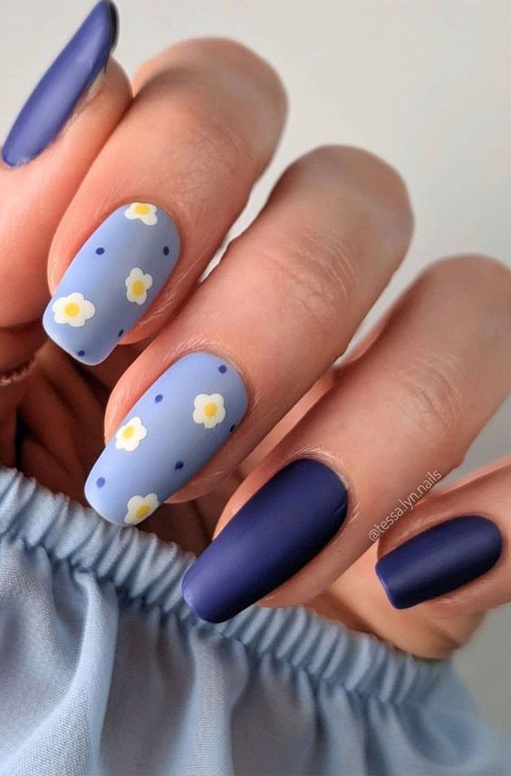 The top blue nails and blue nail ideas including light blue nails, blue acrylic nails, blue nail designs, blue nail art, trendy blue nails, royal blue nails, and short blue nails