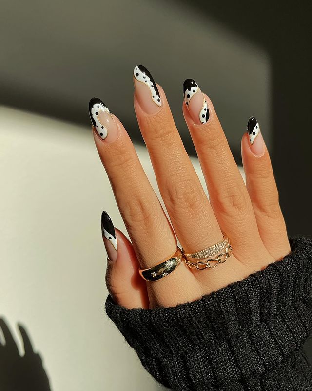 black and white tip acrylic nails