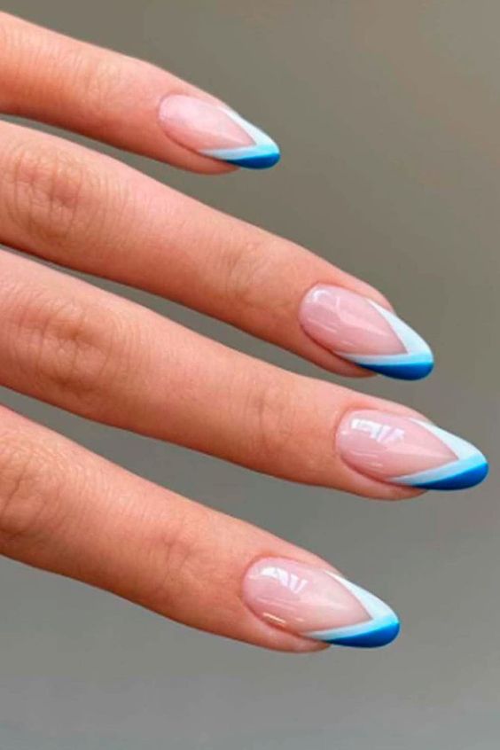 light blue nails with dark blue tips