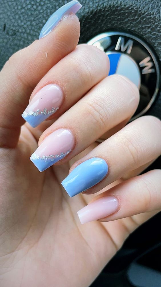 light blue nails short