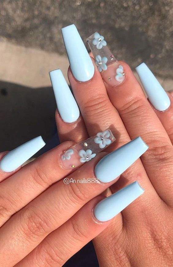 The top blue nails and blue nail ideas including light blue nails, blue acrylic nails, blue nail designs, blue nail art, trendy blue nails, royal blue nails, and short blue nails