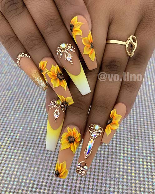 The best sunflower nails & sunflower nail designs