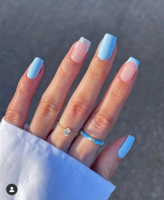 The top blue nails and blue nail ideas including light blue nails, blue acrylic nails, blue nail designs, blue nail art, trendy blue nails, royal blue nails, and short blue nails