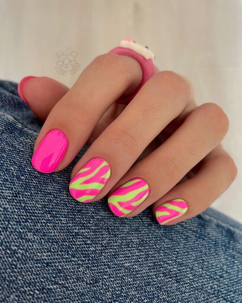 Easy HOT Nails! DIY Neon Pink Surfer Nail Design Tutorial! - YouTube