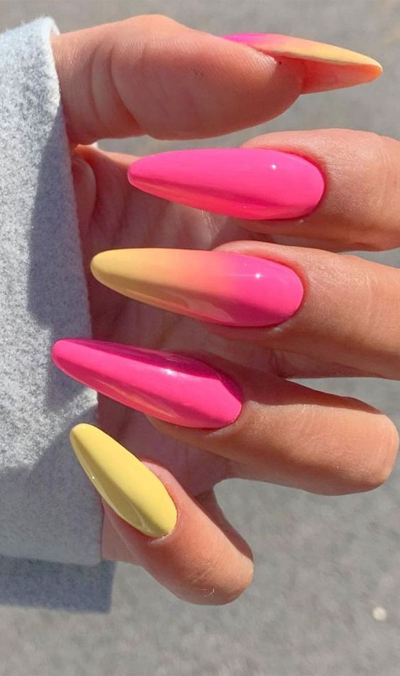 Neon PInk Tropical Nails | Hot Neon Yellow Flowers Nail Art Design - YouTube