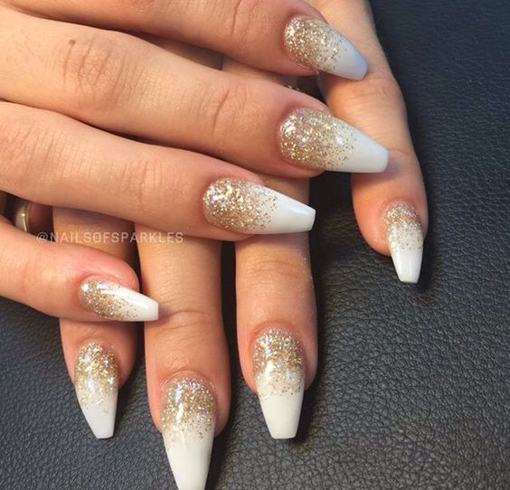 White Almond Nails with Grey Sparkle Stars - Lemon8 Search