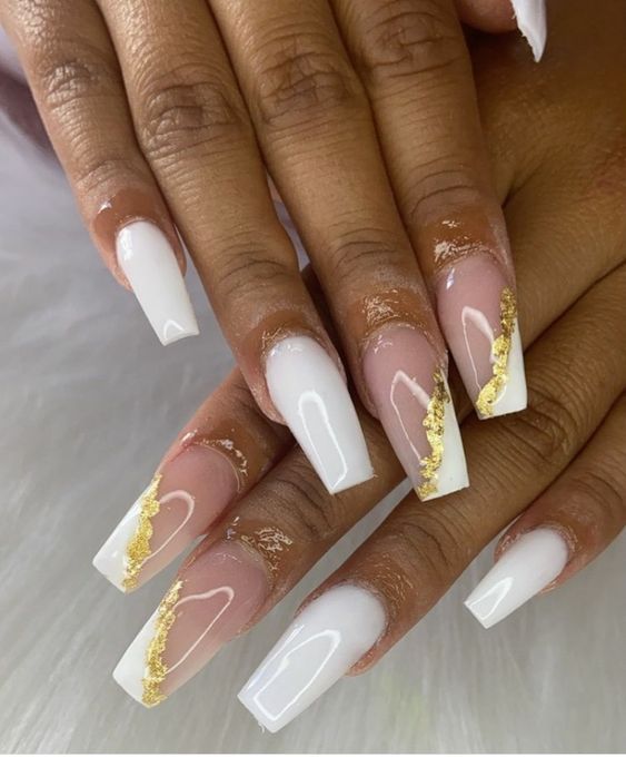 White and store gold acrylic nails