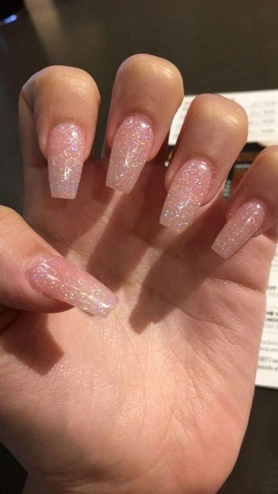 light pink sparkly nails