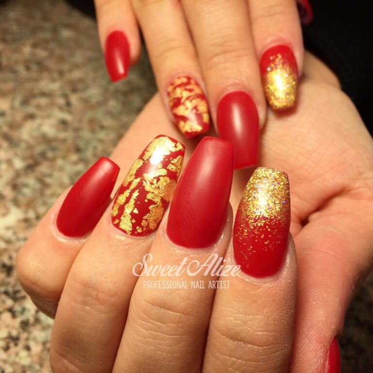 45 Stunning Red And Gold Nails For A Sophisticated Manicure