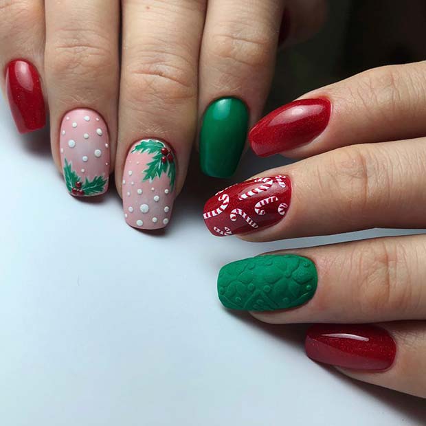 Nail Art │ Red, Gold and White for a Loud Christmas Nail Design / Polished  Polyglot