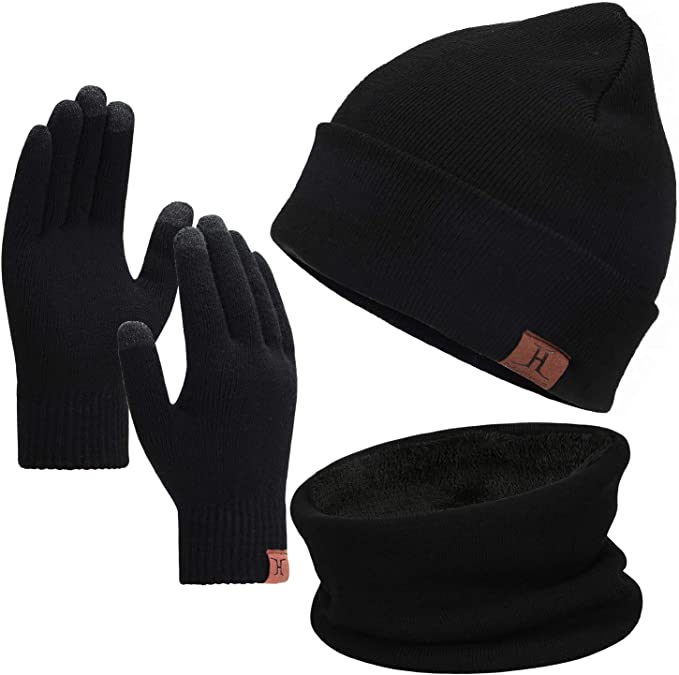 Winter Beanie Hat Scarf Touchscreen Gloves Set 